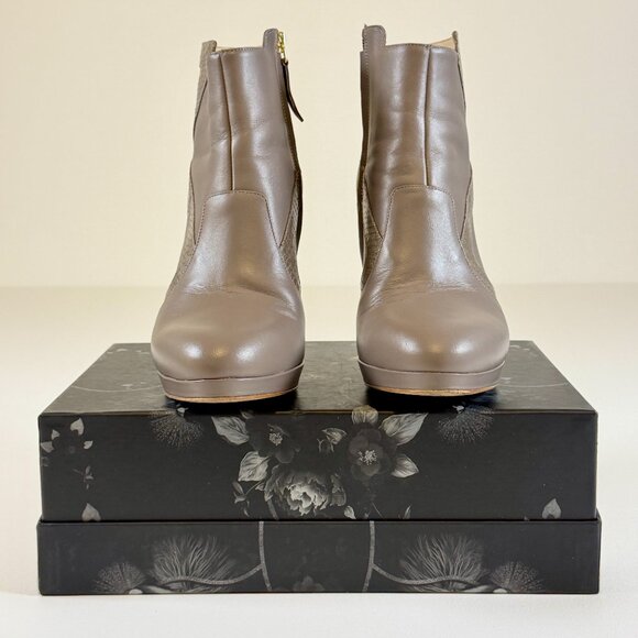 Elizee Taupe Beige Deia Side-Zip Platform Bootie - Picture 2 of 11